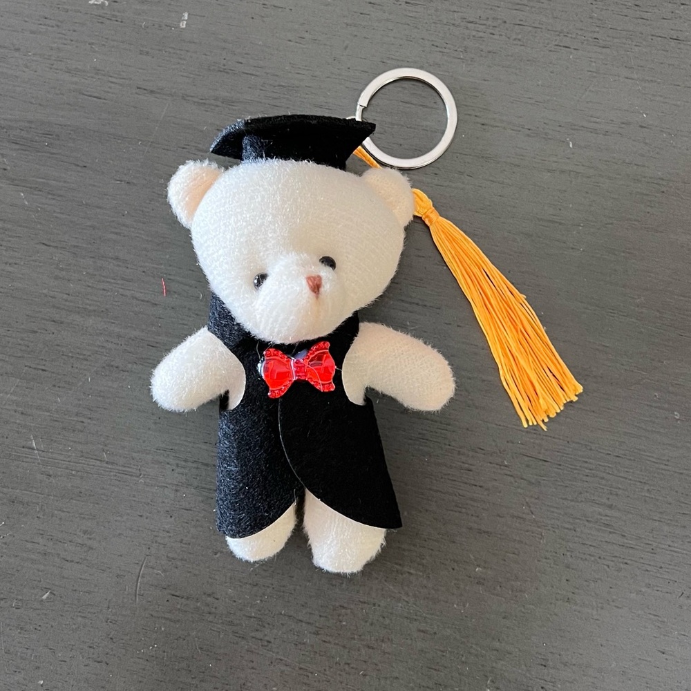 Graduate Grad Teddy Bear 4.5" Stuffed Animal Black Robe Gold Tassel Hat Keychain